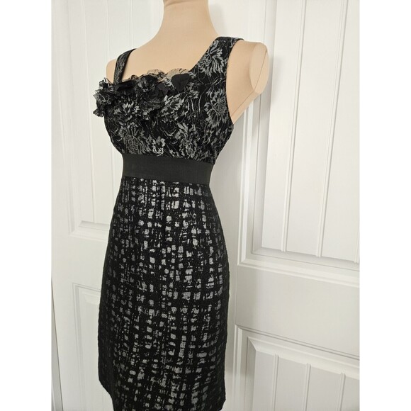 Taylor Ruffle Neck Metallic Cocktail Dress Size 6 Gray Black Silver fixable flaw - Picture 11 of 13